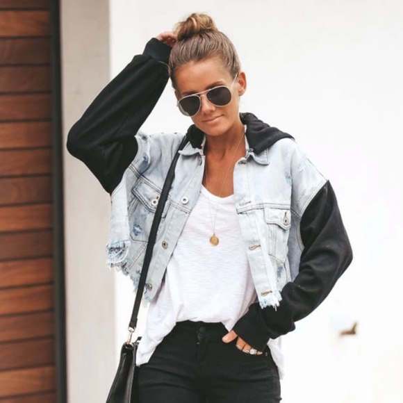 Maxed out denim contrast hooded jacket Clearance